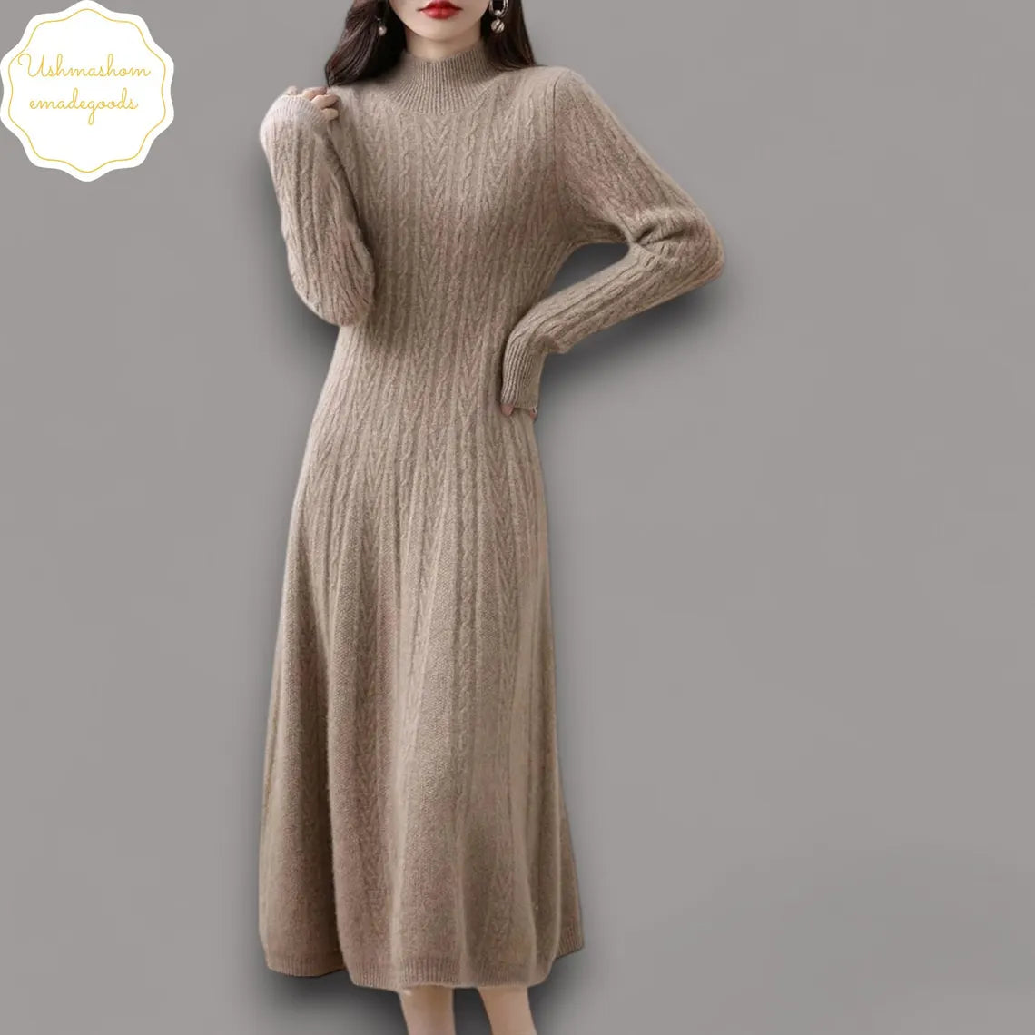 100% Merino Wool Women's Long Knitted Turtleneck Dress | Wool Sweater | Office Wear Autumn Winter Fashion | Warm Stylish Skirt Clothing