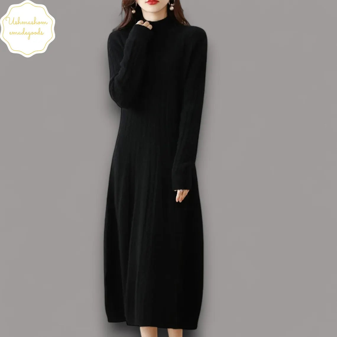 100% Merino Wool Women's Long Knitted Turtleneck Dress | Wool Sweater | Office Wear Autumn Winter Fashion | Warm Stylish Skirt Clothing